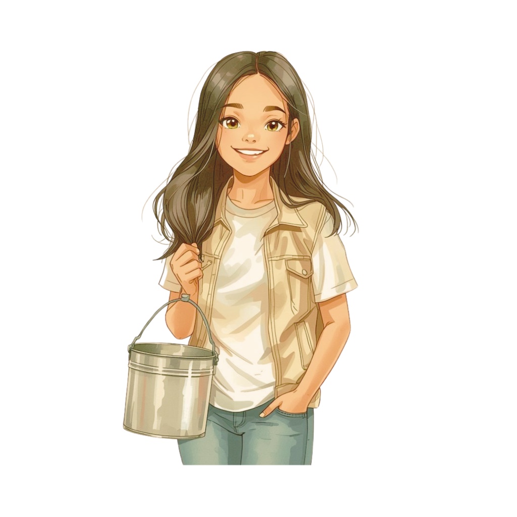 水彩タッチの ナチュラルな女の子をモチーフ、カフェ風クリップアート38点セット