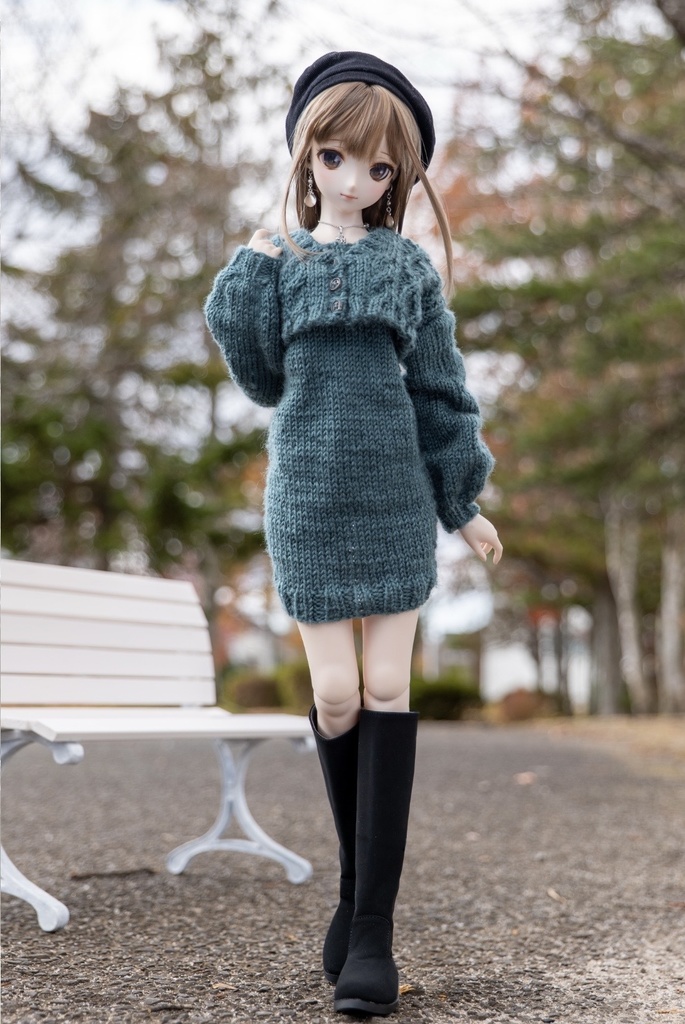 DD カーデとスカートのセットアップ　モスグリーン