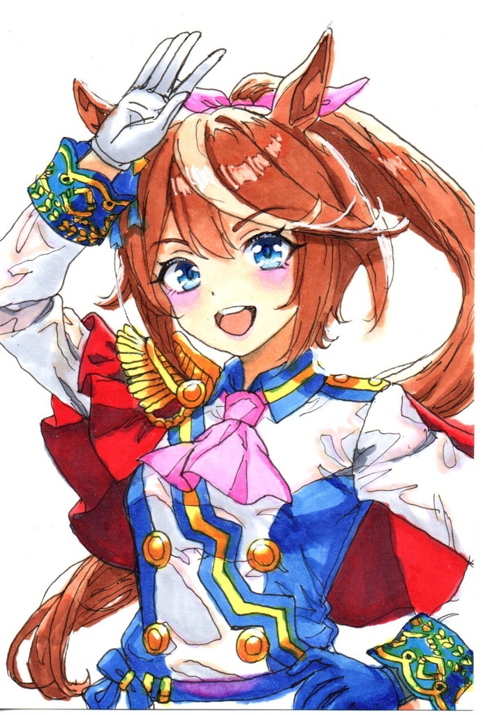 超美品!精密複製画 ウマ娘 トウカイテイオー ファンアート 手描きイラスト コピック ポストカード はがきサイズ