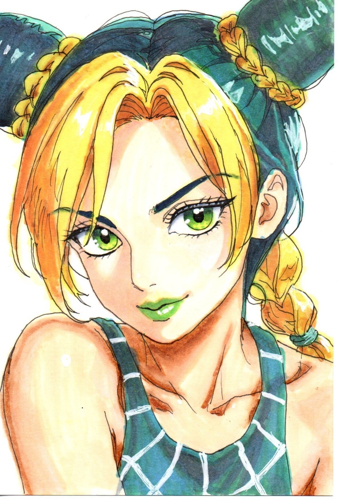 超美品！原画　空条徐倫　ジョジョの奇妙な冒険　ファンアート　手描きイラスト　コピック　ポストカード　はがきサイズ