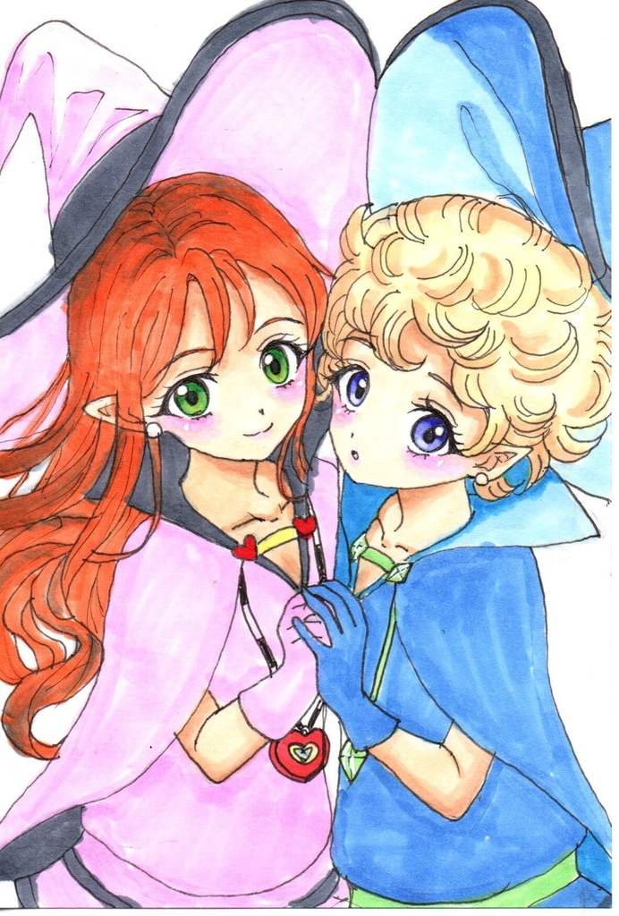 超美品！原画　シュガシュガルーン　ショコラ and バニラ　ファンアート　手描きイラスト　コピック　ポストカード　はがきサイズ