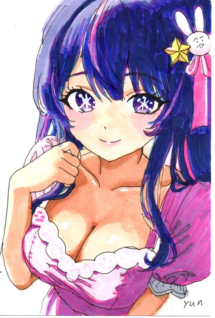 超美品!原画 推しの子 星野アイ ファンアート 手描きイラスト コピック ポストカード はがきサイズ
