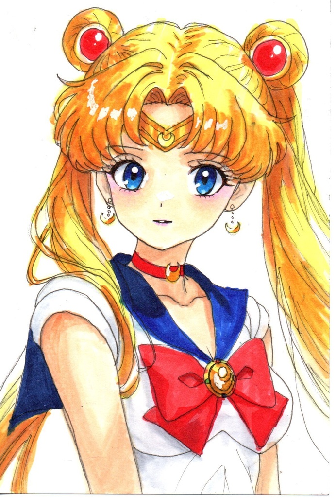 超美品!原画 セーラームーン 月野うさぎ ファンアート 手描きイラスト コピック ポストカード はがきサイズ