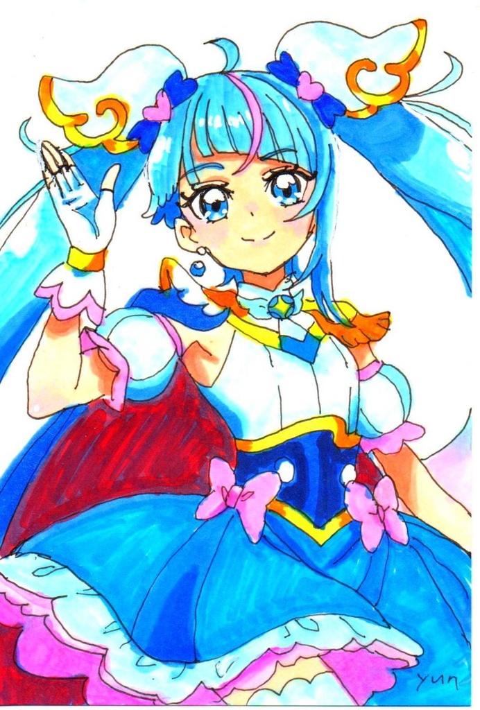 超美品!精密複製画 キュアスカイ ひろがるスカイ!プリキュア ファンアート 手描きイラスト コピック