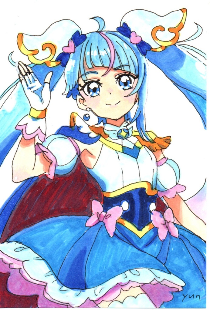 超美品!精密複製画 キュアスカイ ひろがるスカイ!プリキュア ファンアート 手描きイラスト コピック