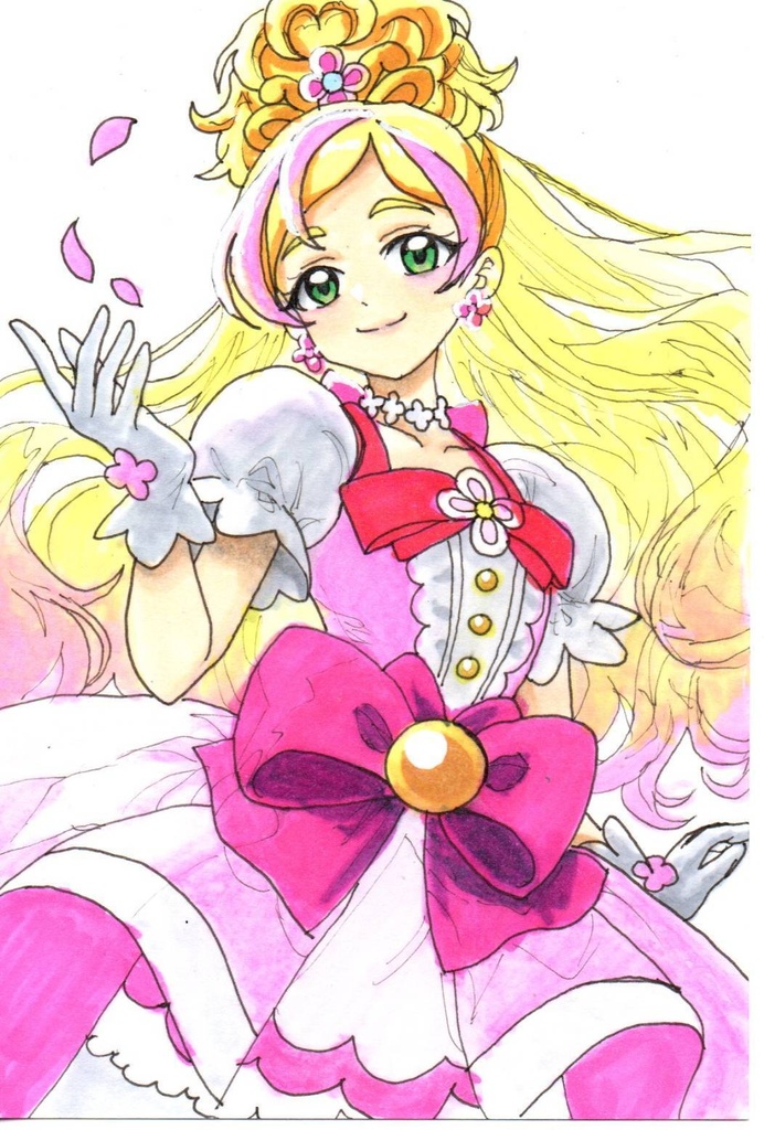 超美品!原画 キュアフローラ Goプリンセス!プリキュア ファンアート 手描きイラスト コピック ポストカード はがきサイズ