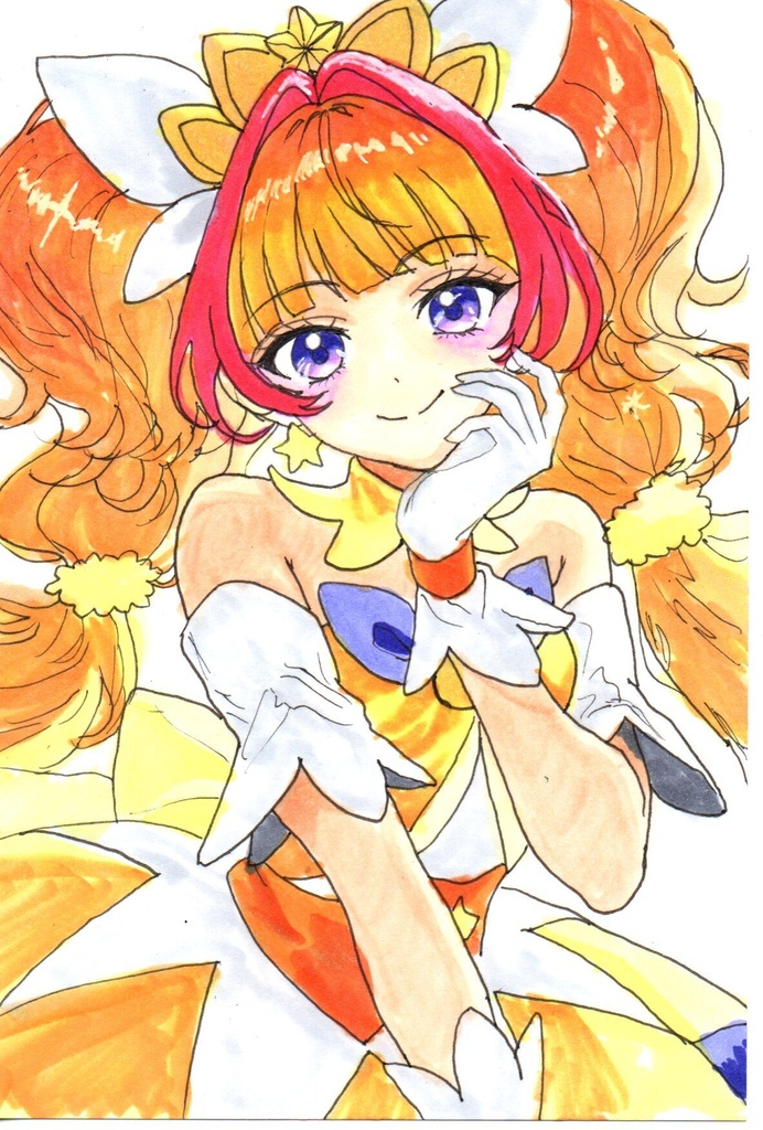 超美品！精密複製画　キュアトゥインクル　Goプリンセスプリキュア　ファンアート　手描きイラスト　コピック　ポストカード　はがきサイズ