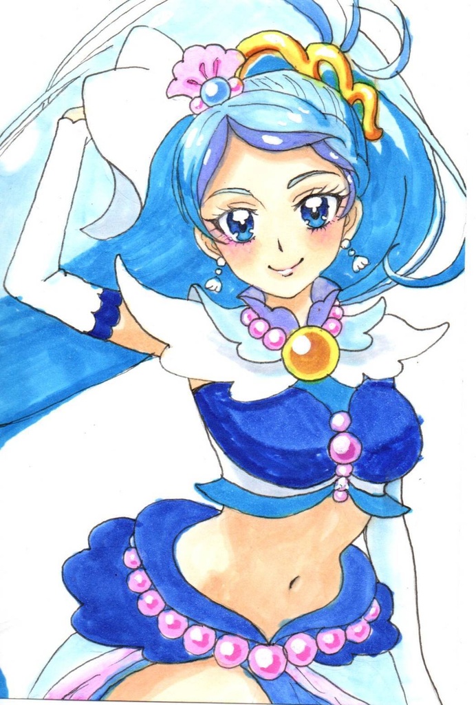 超美品!原画 キュアマーメイド Goプリンセスプリキュア ファンアート 手描きイラスト コピック ポストカード はがきサイズ