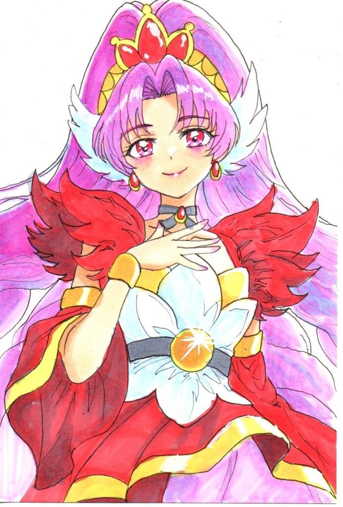 超美品！原画　キュアスカーレット　Goプリンセスプリキュア　ファンアート　手描きイラスト　コピック　ポストカード　はがきサイズ