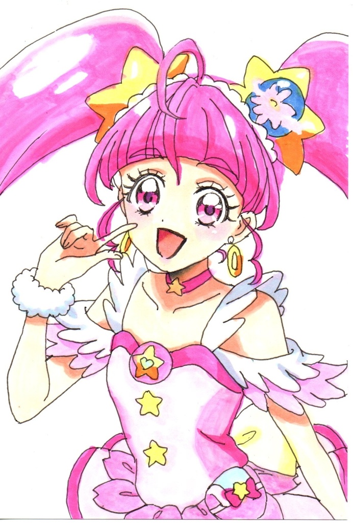 超美品！原画　スタートゥインクルプリキュア　キュアスター　ファンアート　手描きイラスト　コピック　ポストカード　はがきサイズ