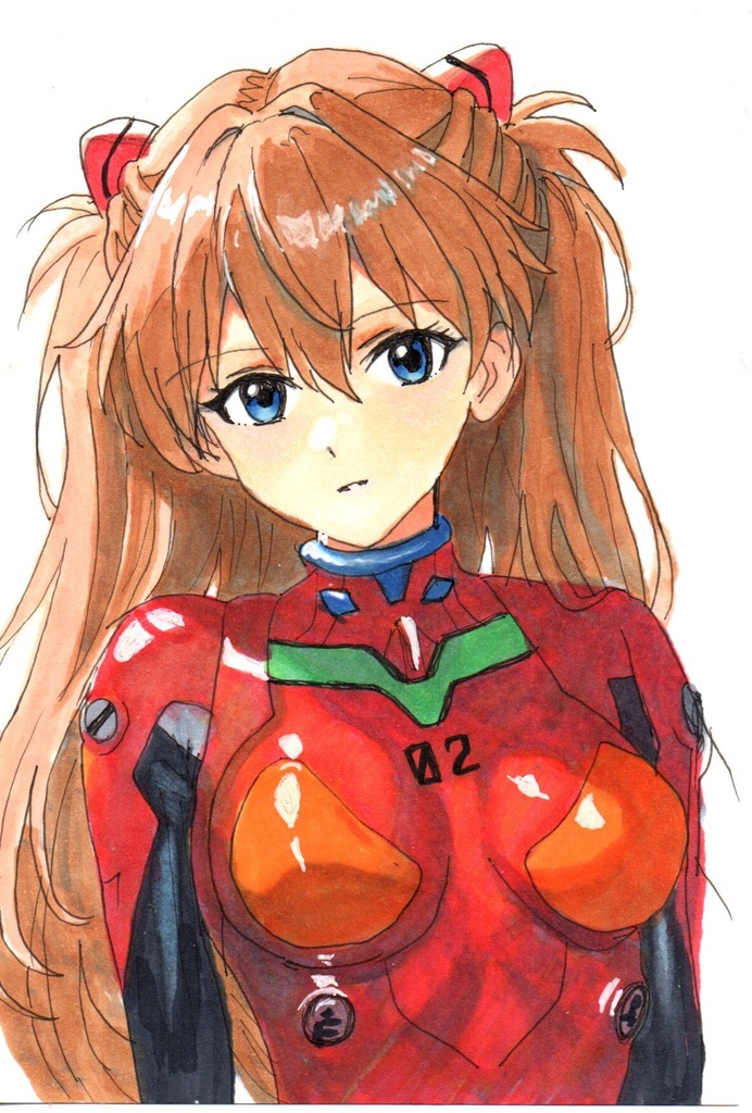 超美品！精密複製画　式波（惣流）・アスカ・ラングレー　新世紀エヴァンゲリオン　エヴァ　ファンアート　手描きイラスト　コピック