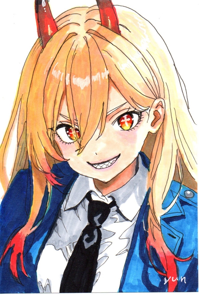 超美品!精密複製画 パワーちゃん チェンソーマン ファンアート 手描きイラスト コピック