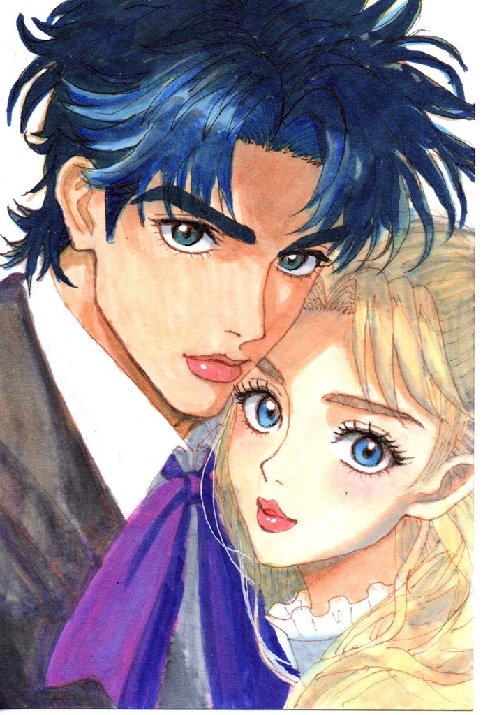 超美品！精密複製画　ジョジョの奇妙な冒険　ジョナサン・ジョースター　エリナ・ペンドルトン　ファンアート　手描きイラスト　コピック　