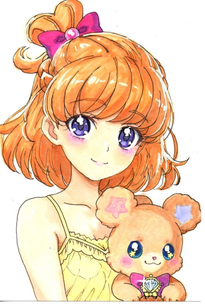 超美品!原画 朝日奈みらい モフルン プリキュア ファンアート 手描きイラスト コピック ポストカード はがきサイズ