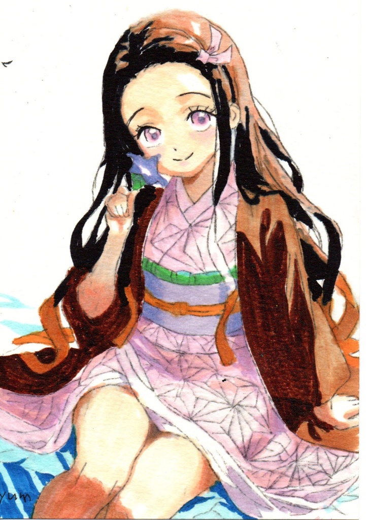超美品!精密複製画 竈門禰豆子 鬼滅の刃 ファンアート 手描きイラスト コピック