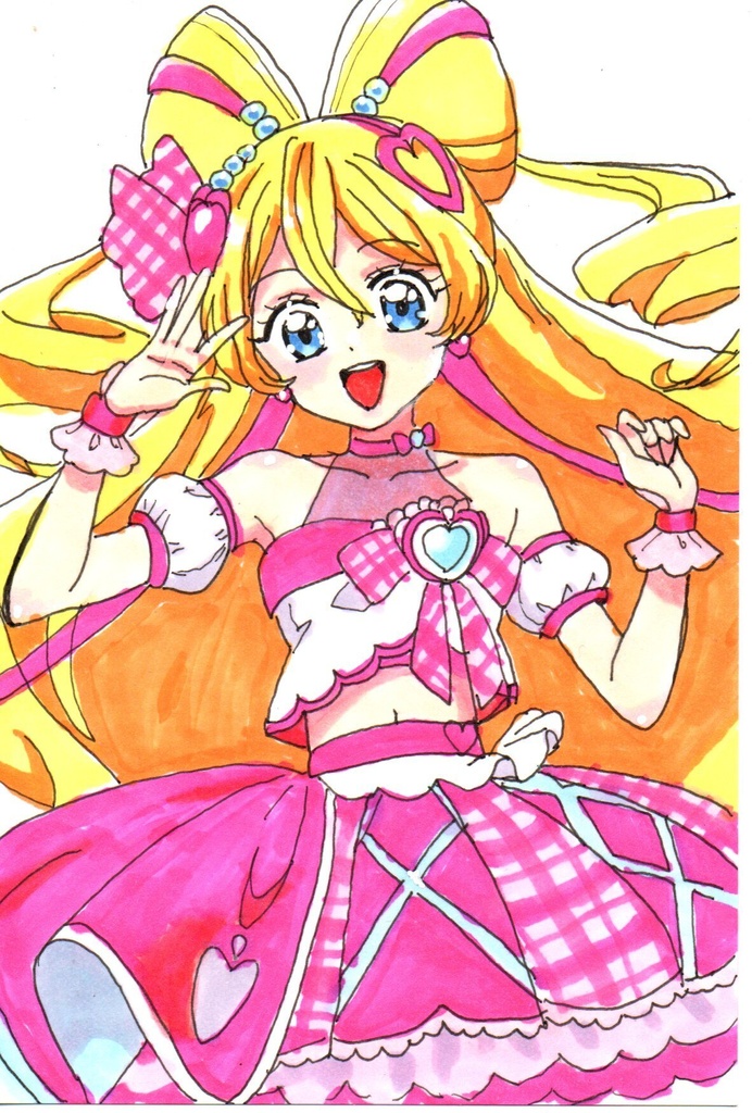 超美品!精密複製画 キュアアイドル キミとアイドルプリキュア ファンアート 手描きイラスト コピック