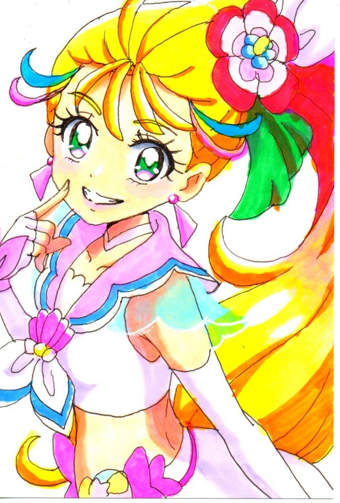 超美品!原画 キュアサマー トロピカル~ジュプリキュア ファンアート 手描きイラスト コピック ポストカード はがきサイズ