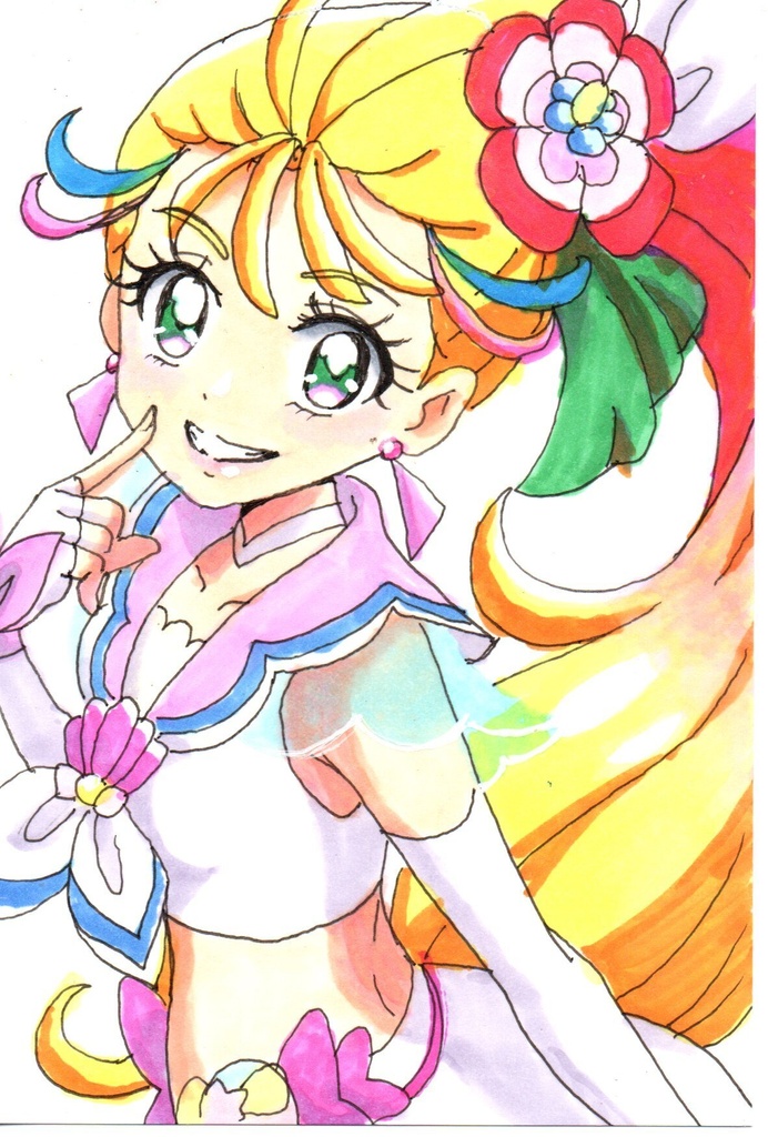 超美品!原画 キュアサマー トロピカル~ジュプリキュア ファンアート 手描きイラスト コピック ポストカード はがきサイズ