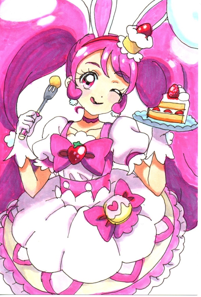 超美品！原画　キュアホイップ　キラプリ　キラキラプリキュアアラモード　ファンアート　手描きイラスト　コピック　ポストカード　はがきサイズ　