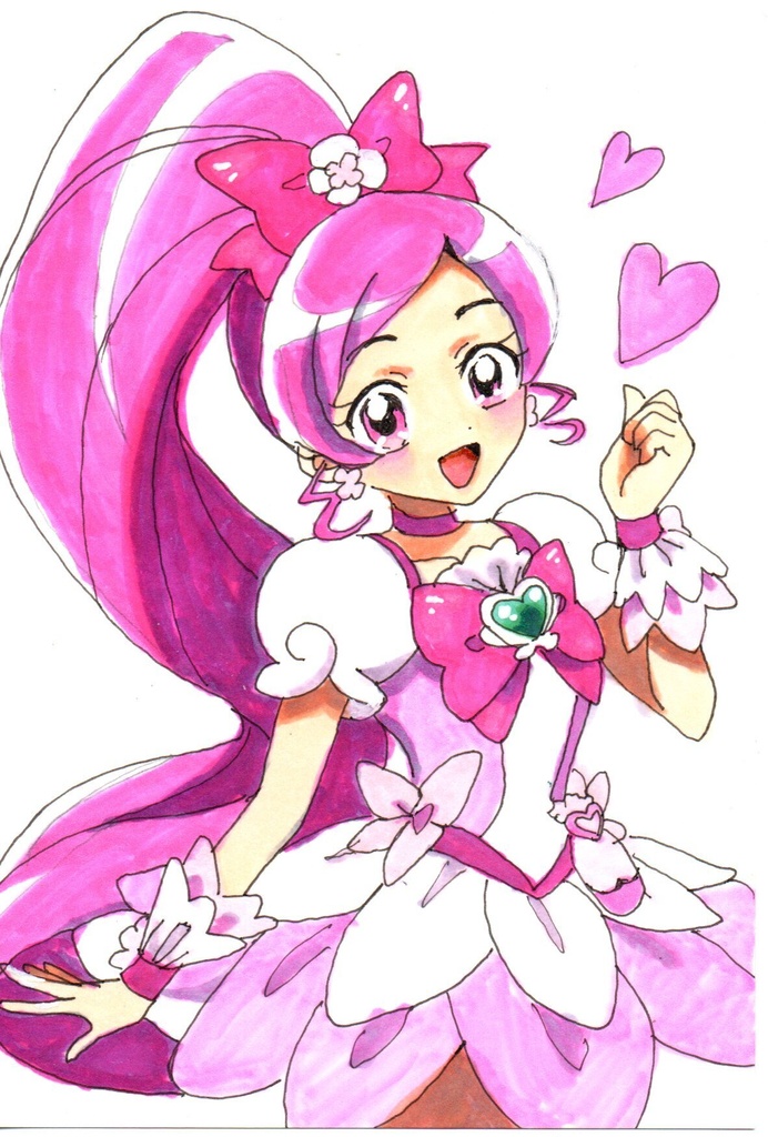 超美品！原画　キュアブロッサム　ハトプリ　ハートキャッチプリキュア　ファンアート　手描きイラスト　コピック　ポストカード　はがきサイズ　
