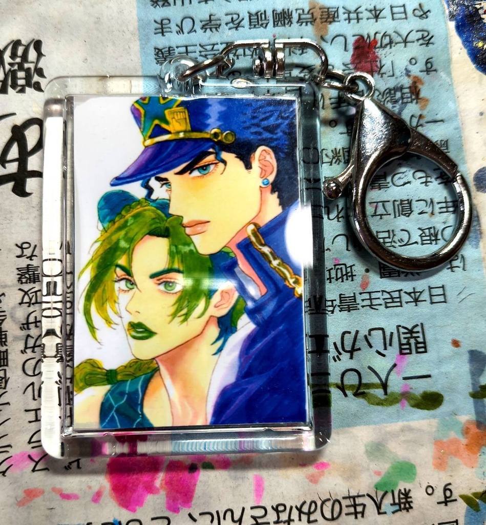 超美品！キーホルダー　ジョジョの奇妙な冒険　空条承太郎 and 空条徐倫　コピック　ファンアート　手描きイラスト