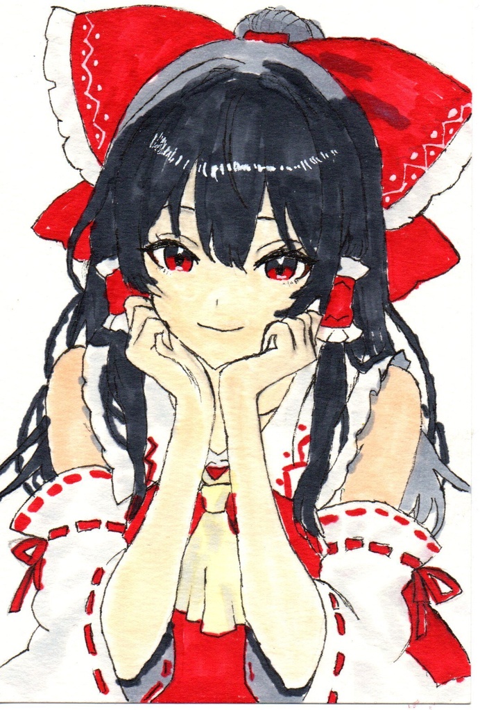 超美品！精密複製画　霊夢　東方プロジェクト　ファンアート　手描きイラスト　コピック