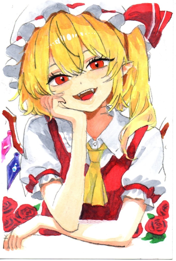 超美品！精密複製画　フラン　東方プロジェクト　ファンアート　手描きイラスト　コピック