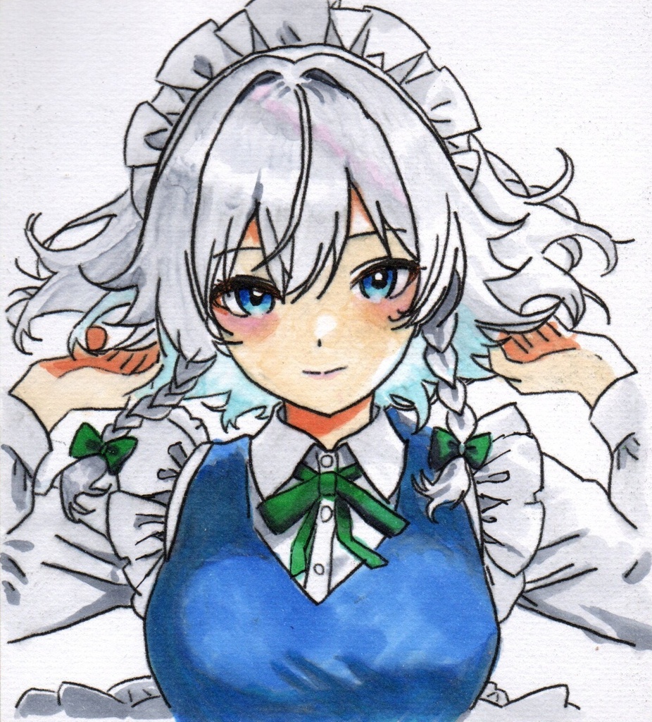 超美品！精密複製画　咲夜　東方プロジェクト　ファンアート　手描きイラスト　コピック