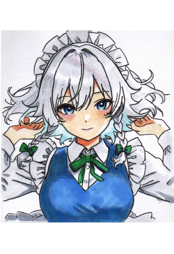 超美品!精密複製画 咲夜 東方プロジェクト ファンアート 手描きイラスト コピック