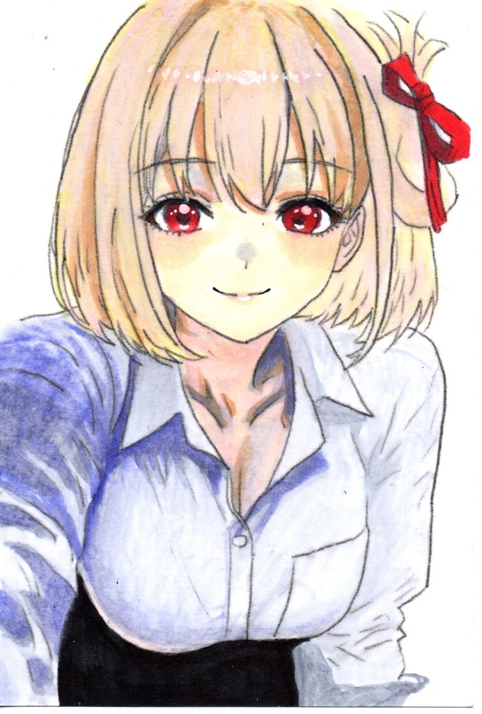 超美品！精密複製画　錦木千束　リコリス・リコイル　ファンアート　手描きイラスト　コピック