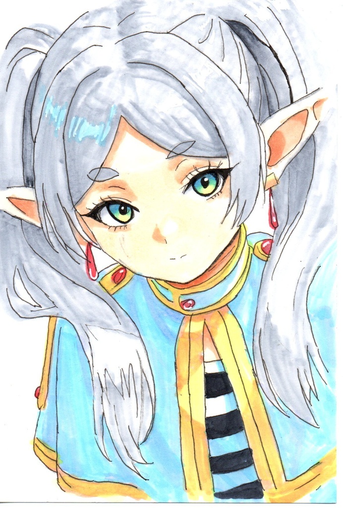 超美品！精密複製画　フリーレン　葬送のフリーレン　yun　ティーファミリー　ファンアート　手描きイラスト　コピック