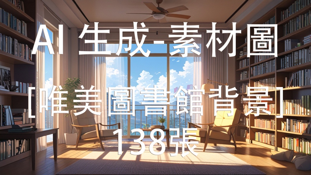 《唯美圖書館背景素材包（AI 原創）》