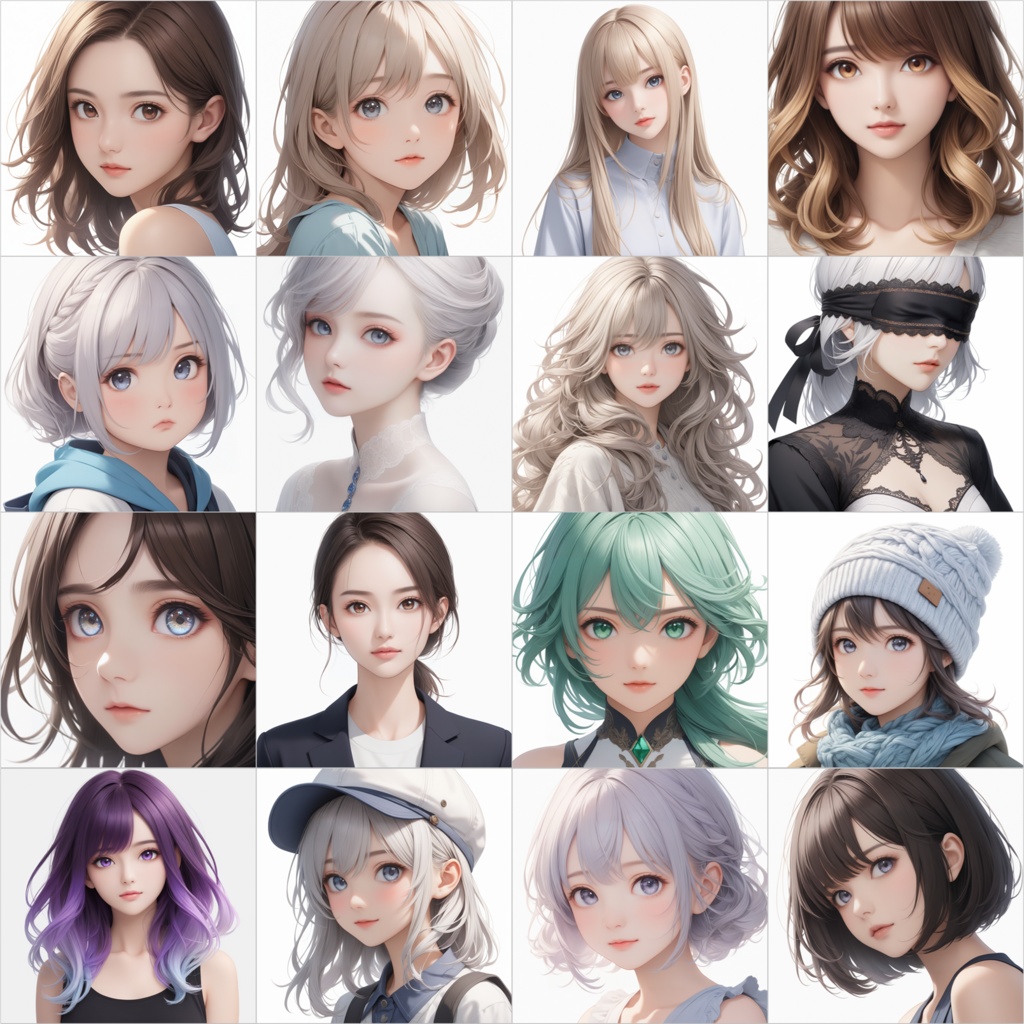 【Stable Diffusion作例集】AIイラスト 顔・頭素材集 3022枚|プロンプト・CSV同梱