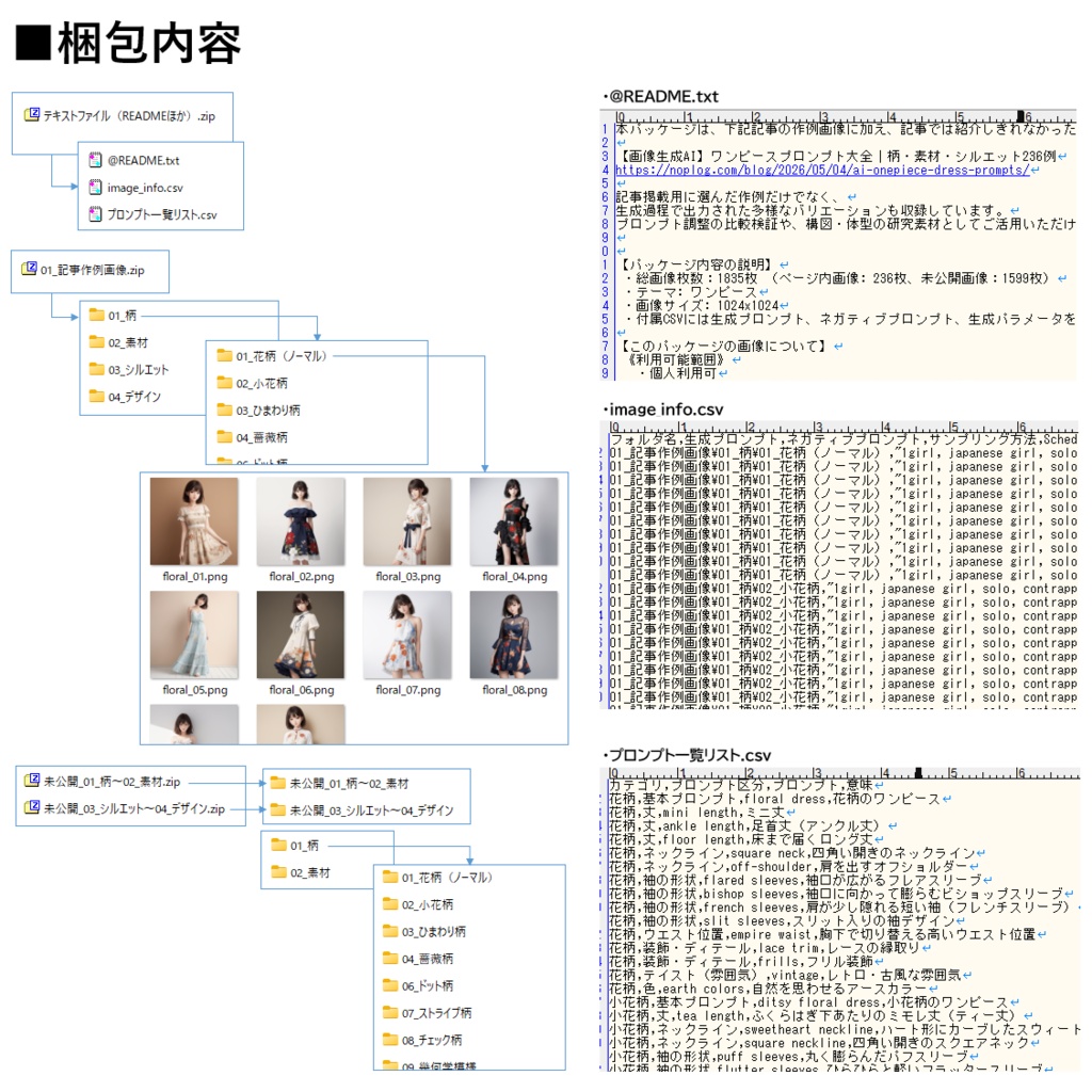【Stable Diffusion作例集】AIイラスト ワンピース素材集 1835枚|プロンプト・CSV同梱