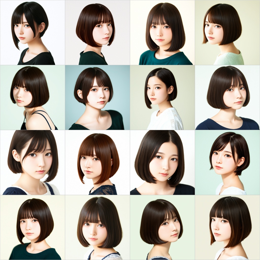 【Stable Diffusion作例集】AIイラスト ボブヘア素材集 1225枚|プロンプト・CSV同梱