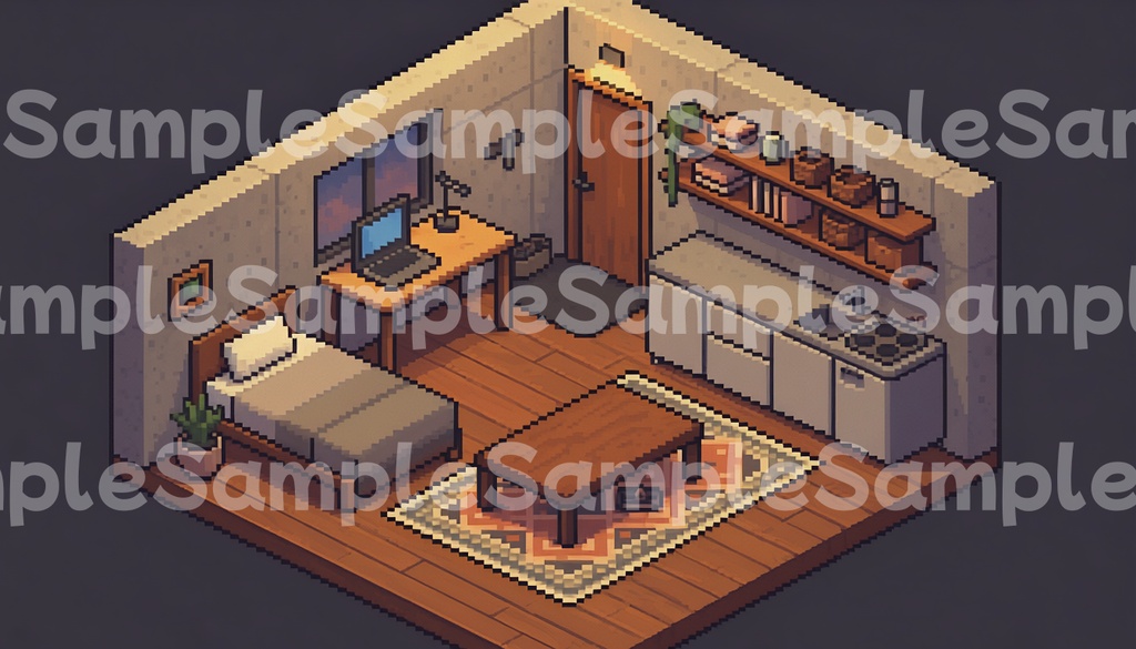 【背景素材】ドット絵で描く10種のワンルーム・パック(全79枚)|一人暮らしからゲーミング部屋まで