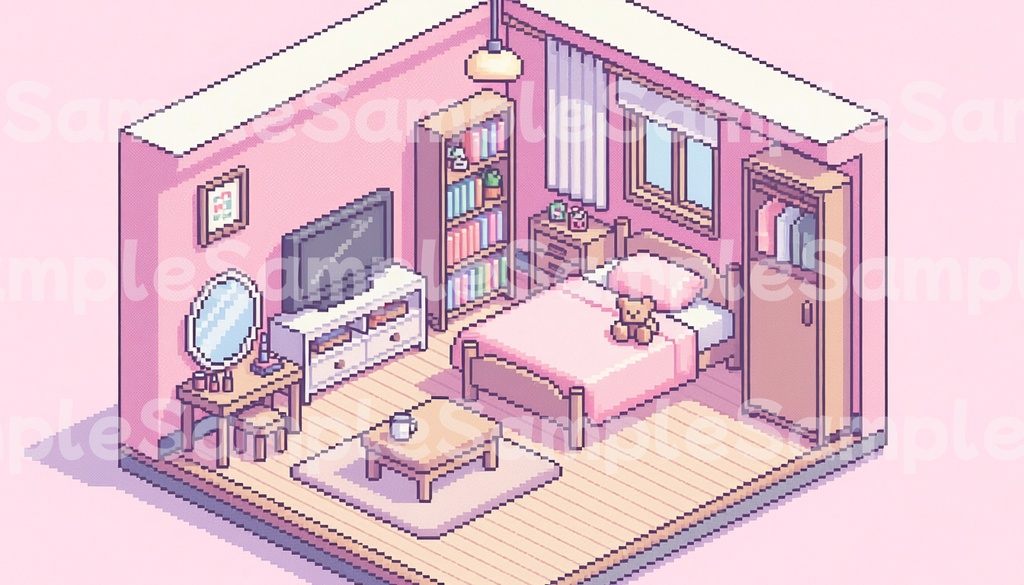 【背景素材】ドット絵で描く10種のワンルーム・パック(全79枚)|一人暮らしからゲーミング部屋まで