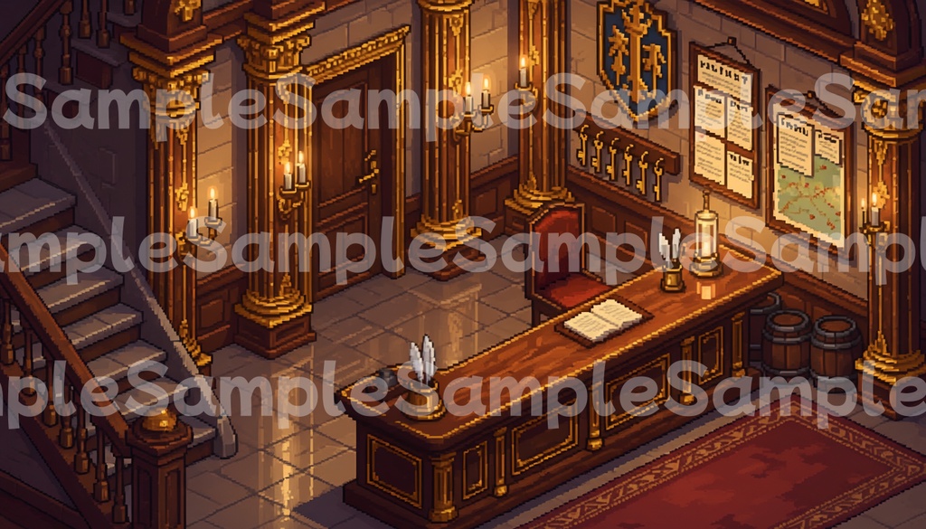 【背景素材】ドット絵|宿屋の受付・背景素材セット【全8種30枚パック】