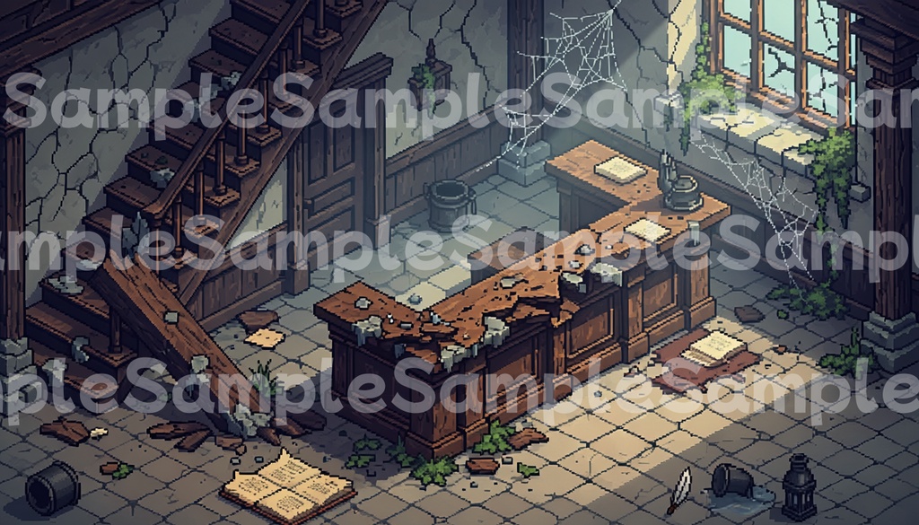 【背景素材】ドット絵|宿屋の受付・背景素材セット【全8種30枚パック】