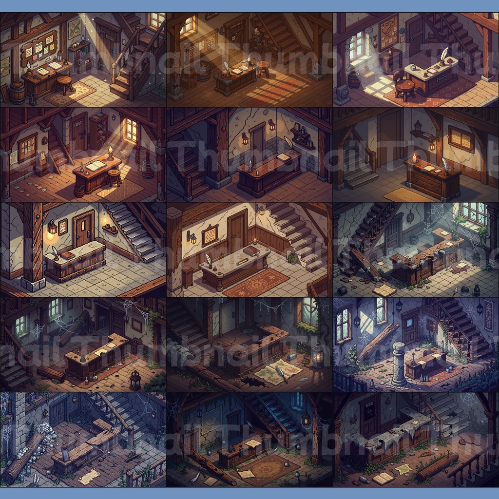 【背景素材】ドット絵|宿屋の受付・背景素材セット【全8種30枚パック】