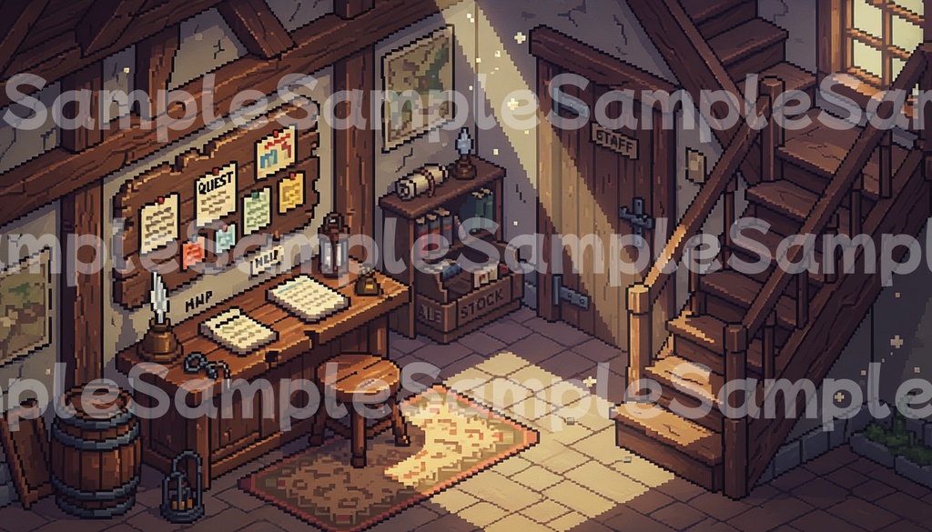 【背景素材】ドット絵|宿屋の受付・背景素材セット【全8種30枚パック】