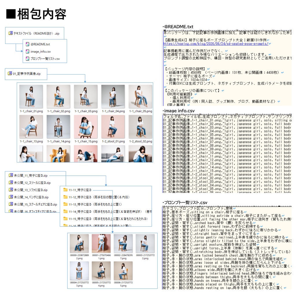 【Stable Diffusion作例集】AIイラスト 椅子に座るポーズ素材集 4569枚|プロンプト・CSV同梱