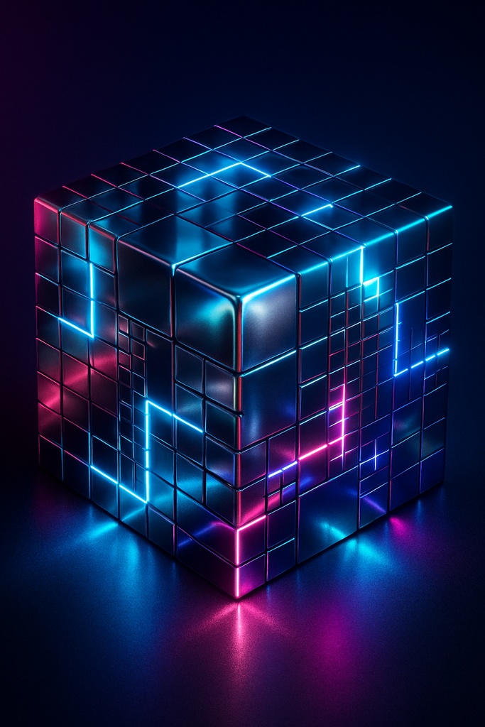 ネオンサイバー・キューブアート PNG Neon Cyber Cube Art