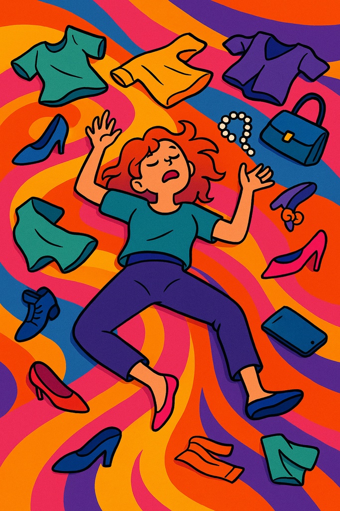 【AI生成・高解像度イラスト素材】コミカル女子のカオスな服選び2枚セット