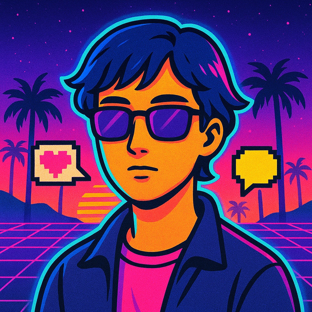 レトロフューチャー・シティポップイラストセット(ネオンサンセット&バーチャルフレンズ)