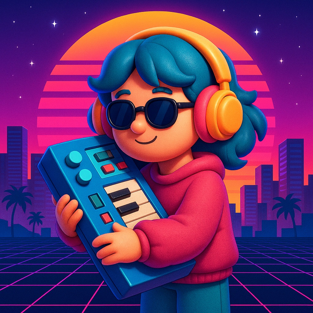 レトロフューチャー・シティポップイラストセット(ネオンサンセット&バーチャルフレンズ)