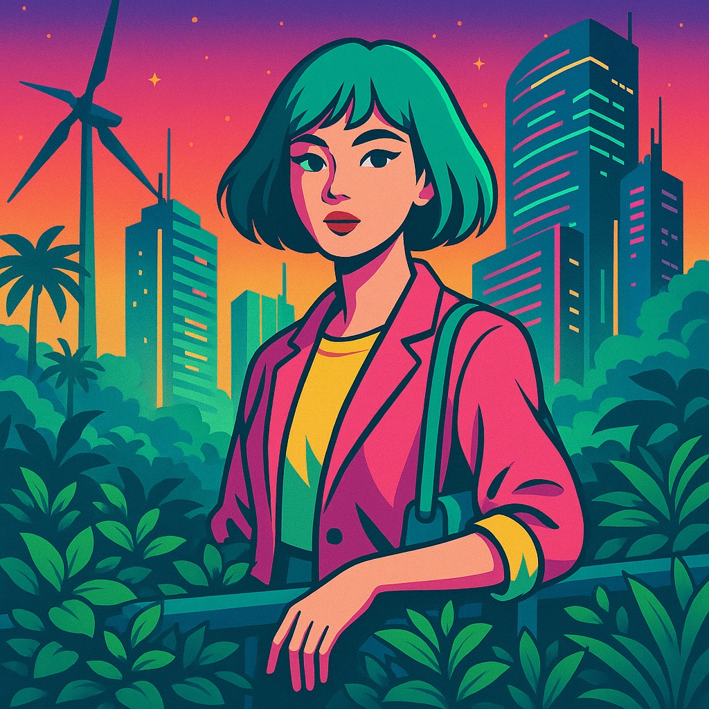 レトロフューチャー・シティポップイラストセット(ネオンサンセット&バーチャルフレンズ)