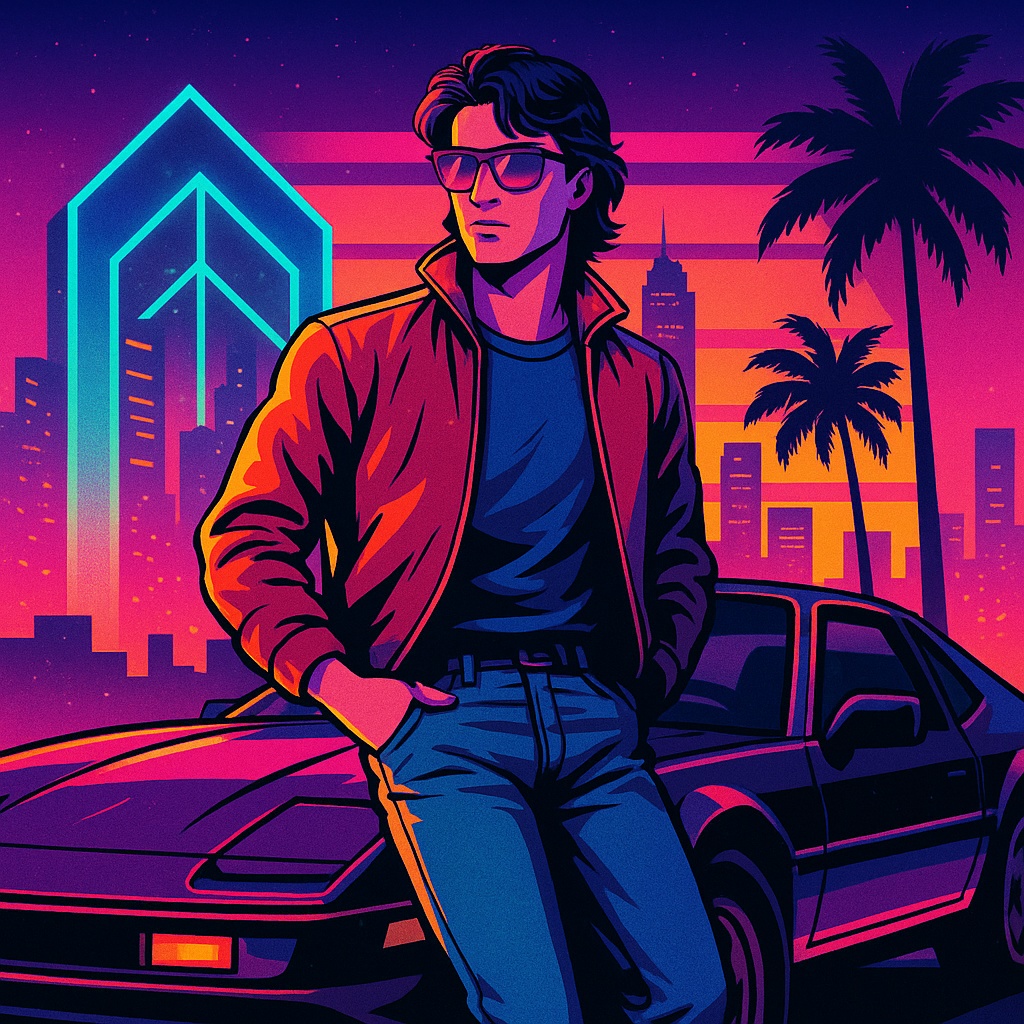 レトロフューチャー・シティポップイラストセット(ネオンサンセット&バーチャルフレンズ)