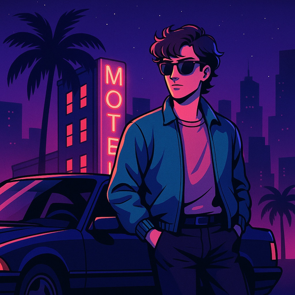 シティポップ&レトロ都市ネオン素材セット|80sアート・人物&風景PNG