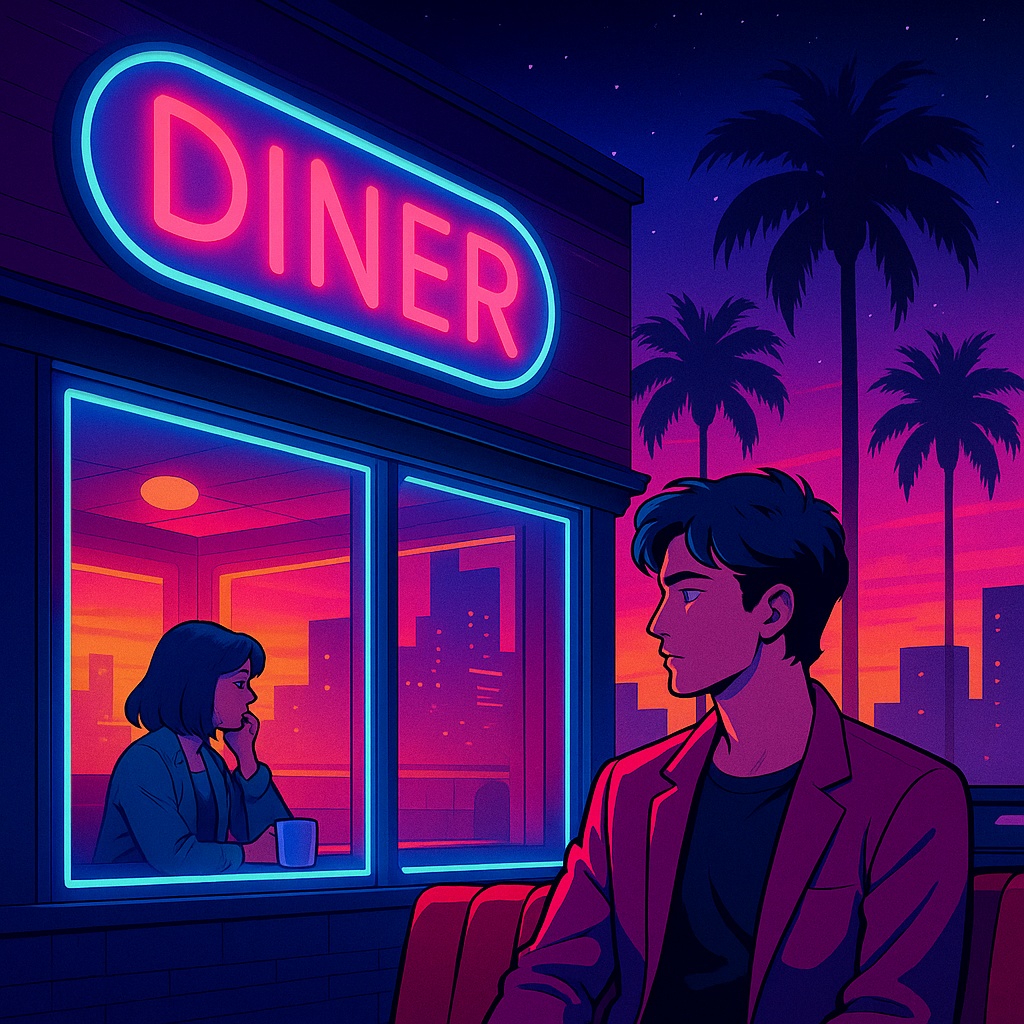 シティポップ&レトロ都市ネオン素材セット|80sアート・人物&風景PNG